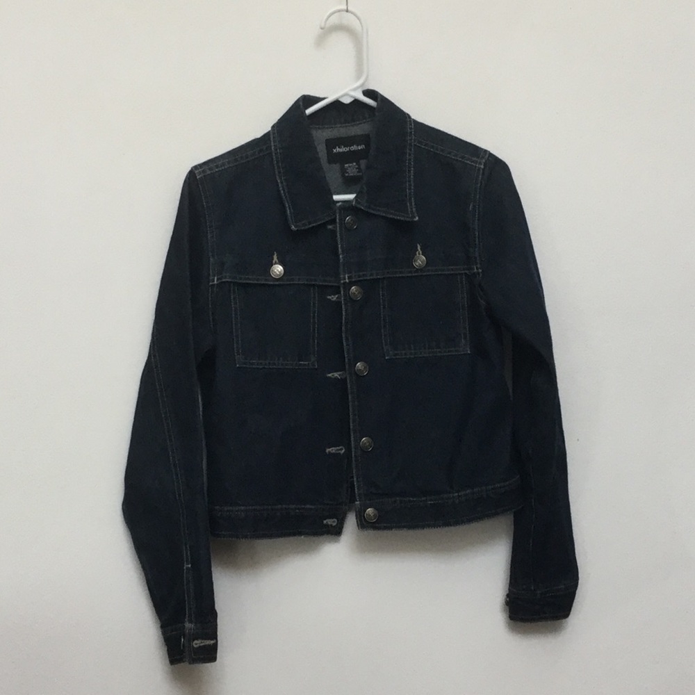 Xhilaration Dark Wash Cropped Denim Jacket Size M Button Front Spring Fall